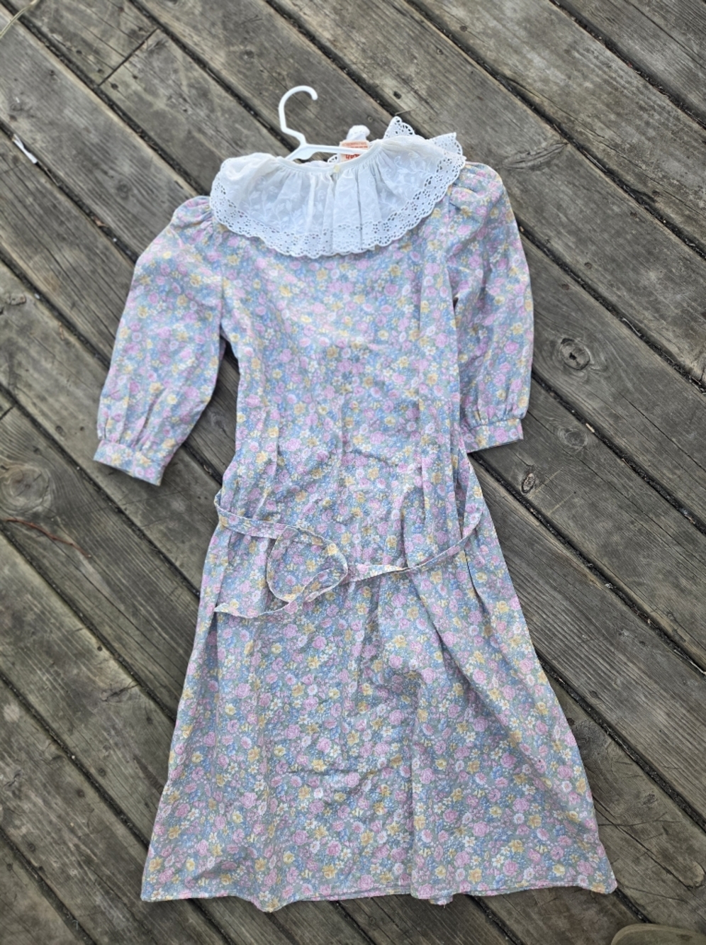Vintage Women’s Prairie Cottage Core Country Floral Lace Collar Dress Sz XS-S - Picture 6 of 9